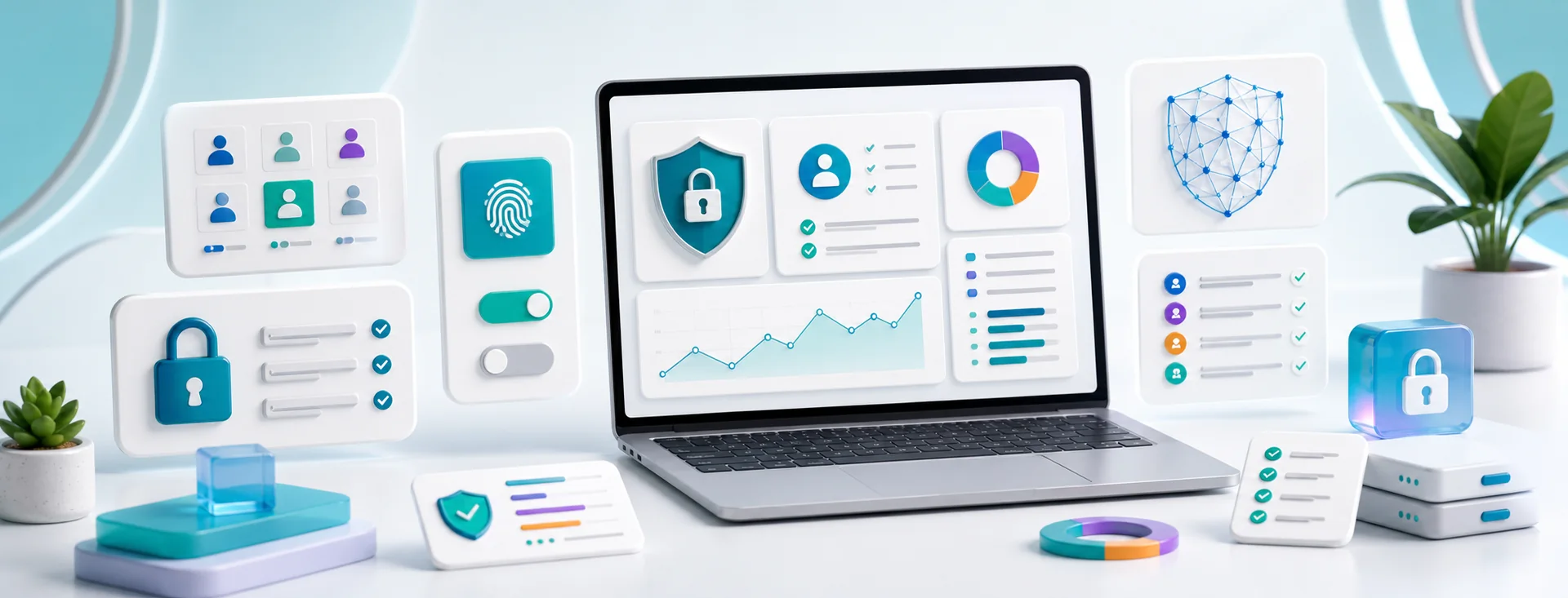 AI security review workspace with access controls, audit checklist, privacy shield, and risk dashboard